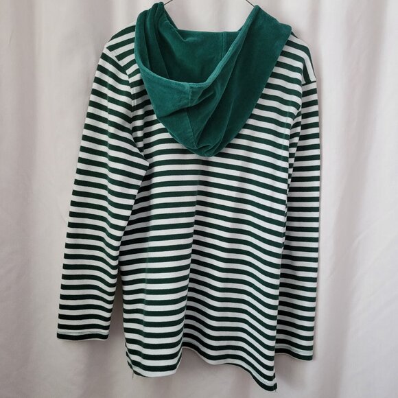 D & Co. QVC Hoodie Striped Green Med French Terry Nautical Coastal Preppy chic - Picture 4 of 10